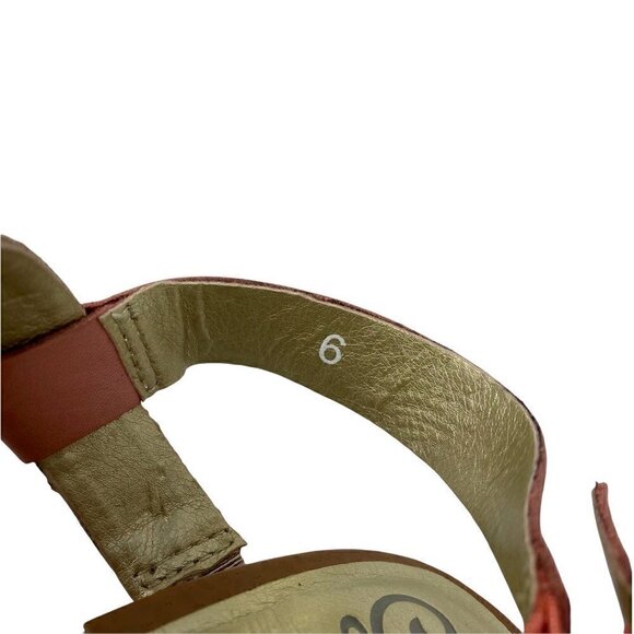 Seychelles Womens Sandal Stacked Heels Shoes Gold Pink Leather Cut Out Buckle 6 - Picture 10 of 10